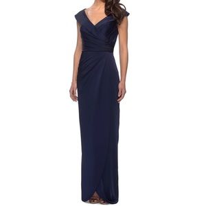La Femme Off The Shoulder Navy Gown New $338
